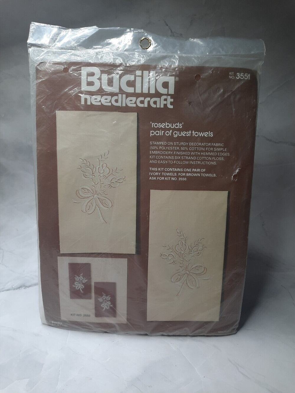 Vintag Bucilla Needlecraft 3550 Rosebud Guest Towel Embroidery Crewel Work Kit